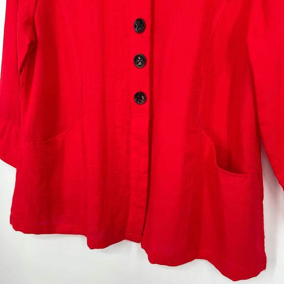 Ali Miles Womens Sz Medium Red Button Down Blouse Shirt Top Jacket Christmas - Picture 5 of 8